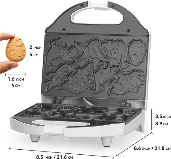 ACEP Dino Wafelijzer - Wafelijzer - Wit - RVS - Dinosaurus speelgoed - Mini wafelijzer - Wafel - Wafelmaker kind - 22D x 21,6B x 9H CM - Koekjes — afbeelding 3