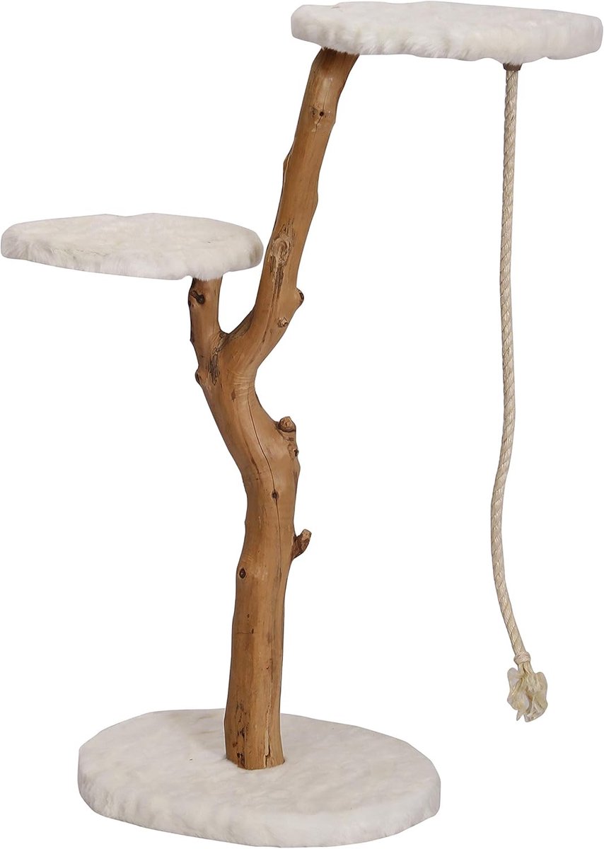 MELVRA Krabpaal Nero - Kattenboom - 109 cm - Luxe Krabpaal met Slaaphuisje - Hout & Pluche - Bruin/Wit