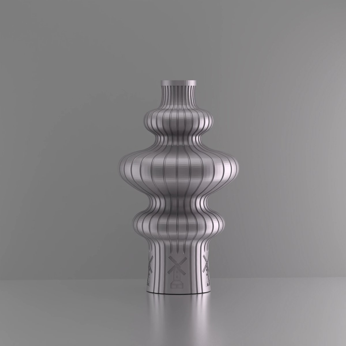3d-gezellig Fontein met molen - Vaas - Zilver - Maat 20 cm - Kunststof - Modern - Bloemenvaas -100% gerecycled PLA (bioplastic)