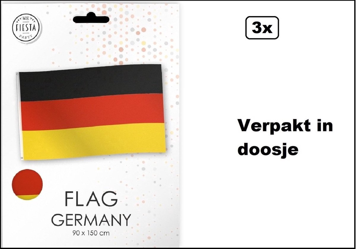 3x Duitsland Luxe vlag 150cm x 90cm met ogen- vlag verpakt in luxe verpakking - Landen Duits national EK WK voetbal hockey sport festival thema feest