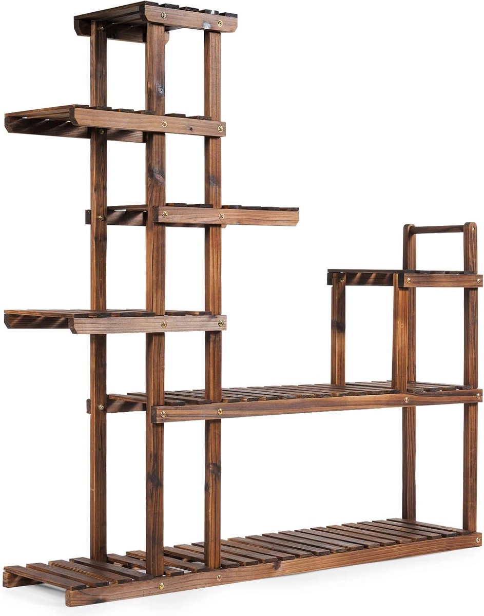 KOMFOTTEU Plantenrek van dennenhout, bloementrap met 7 etages, bloemenstandaard voor balkon, woonkamer, tuin, terras, 120 x 25 x 120 cm