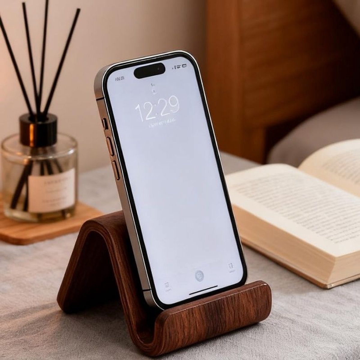 2-delige telefoonstandaard - Zwart walnoothout - Eenvoudig - Bureauhouder - Telefoonstandaard - Walnootkleur — cadeau in Telefoon & Tablet - foto 3