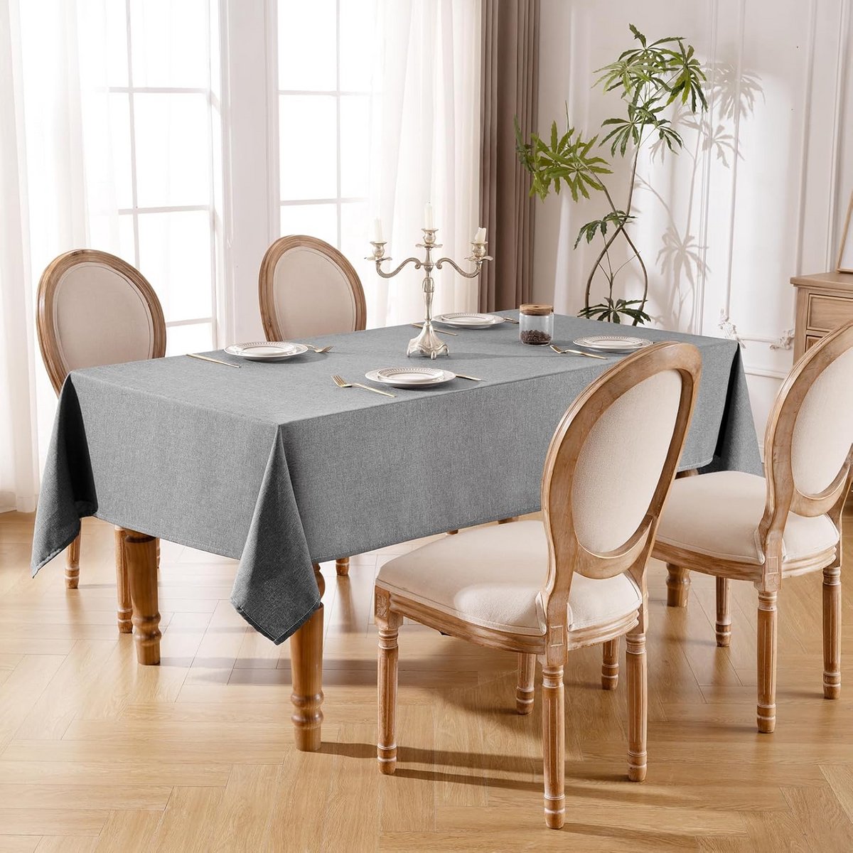 Afwasbaar Tafelkleed Grijs 100x140 cm - Waterafstotend Polyester met Linnenlook