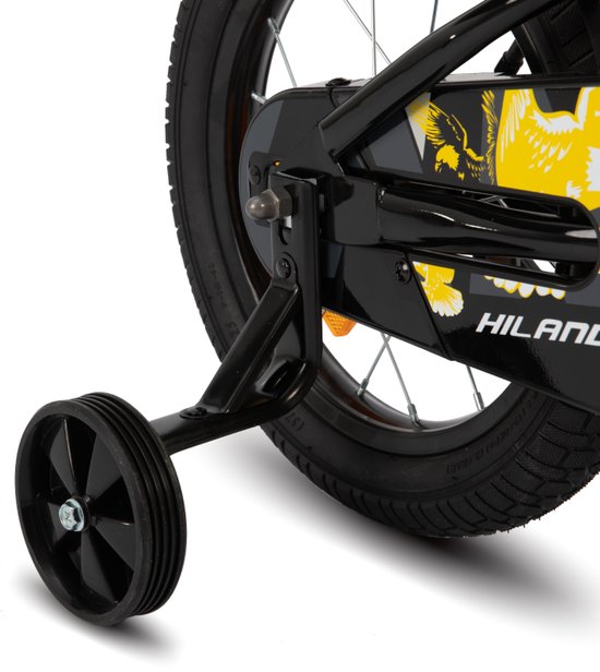 Hiland Stoere Jongensfiets - 20 Inch - Met Zijwieltjes & Standaard - Handrem & Terugtraprem - Zwart/Oranje - Geschikt voor buitenactiviteiten in de lente van Hiland — afbeelding 4