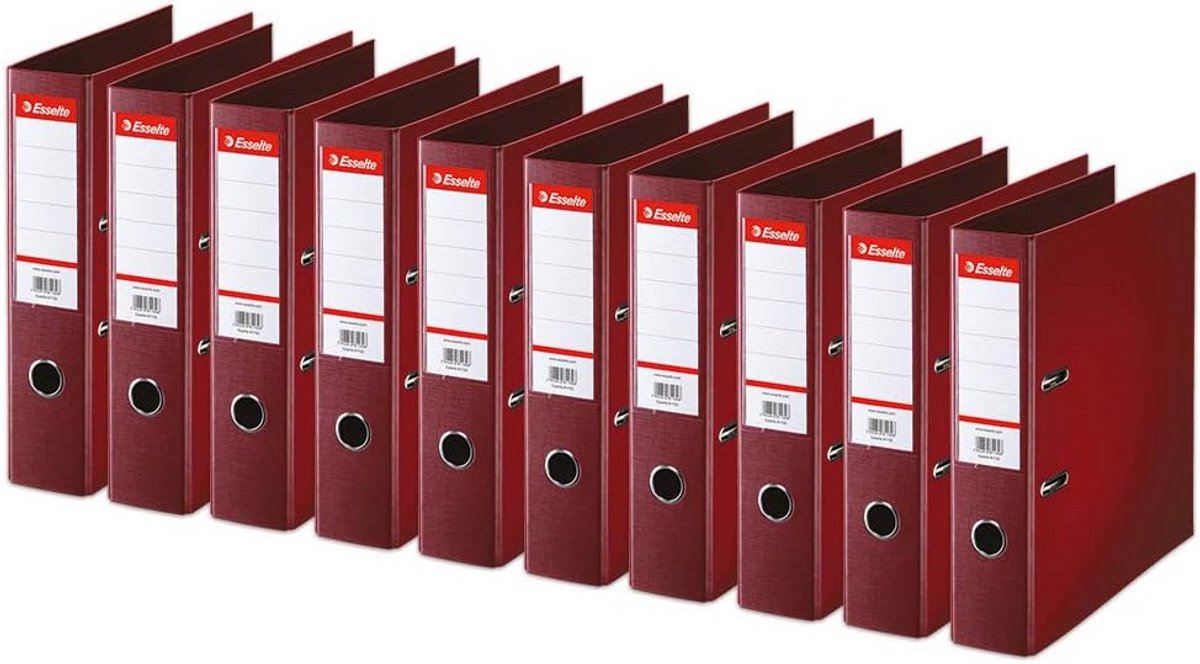 Set van 10 Standaard Ordners A4 Bordeauxrood Rug 75mm PP