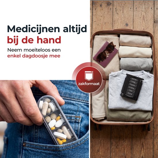 Casa Goods- Boîtes à pilules 7 jours, 4 compartiments par jour - Boîte à médicaments 7 jours - Noir