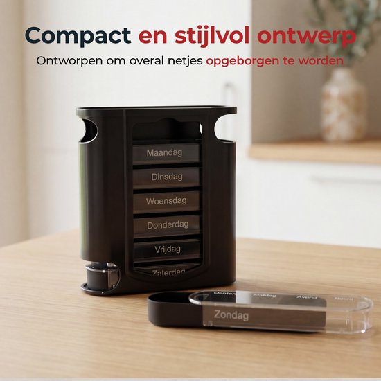 Casa Goods- Boîtes à pilules 7 jours, 4 compartiments par jour - Boîte à médicaments 7 jours - Noir