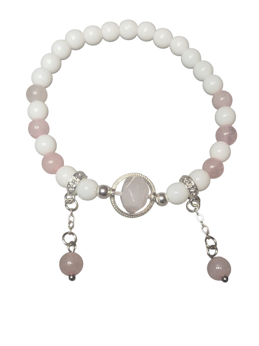 witte agaat met rozenkwarts armband.
