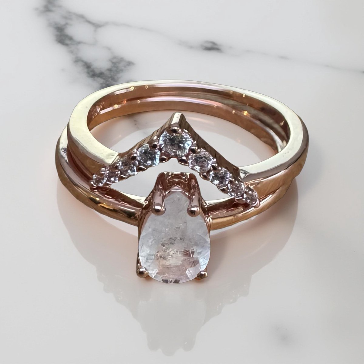 Dubbele ring met maansteen en zirkonia/Maat 55/rosé plated/Bling-it