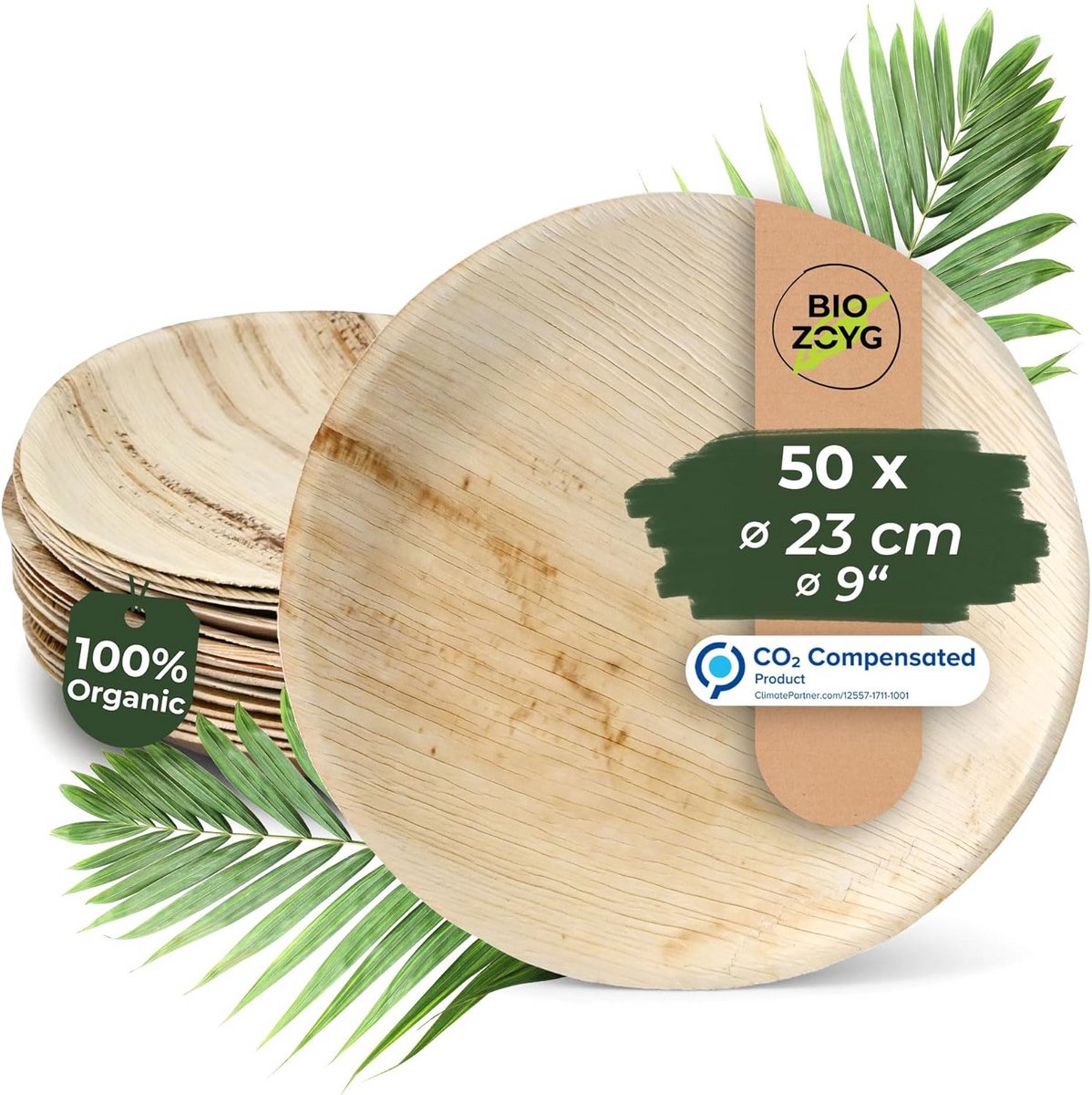 Hamburgerbordjes van palmblad Ø 18 cm - 50 stuks, volledig composteerbaar