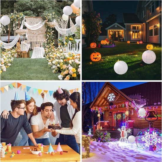 Encham Papieren Lantaarn – Rond En Geribbeld, 15 Cm, Wit, Herbruikbaar, Voor Feest, Bruiloft Of Tuindecoratie
