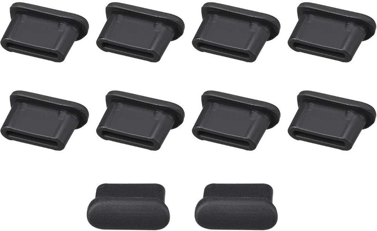 10x Zwarte Type C Stofpluggen: Oplaadpoort Beschermers voor Smartphone en Laptop