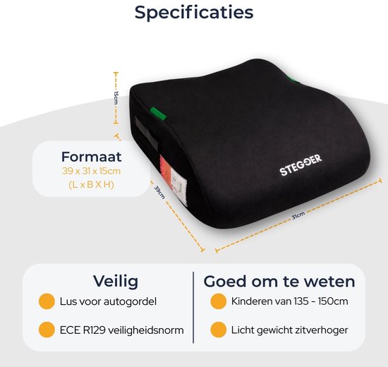 Zitverhoger - Kinderzitje - Stoelverhoger - Zitverhoger Auto - Autostoeltje - STEGGER van Merkloos — afbeelding 4