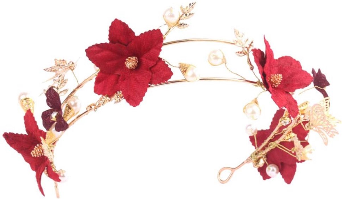 Luxe Bruids Tiara Bloem & Parel Haarband - Elegant Haarsieraad Bruidsaccessoire