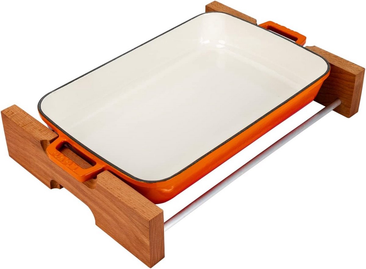 Gietijzeren Lasagne Pan Rechthoekig met Serviesstandaard