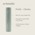 L'ANZA Healing Strength Shampoo fles in pastelgroen. Ideaal voor zwak, breekbaar haar.