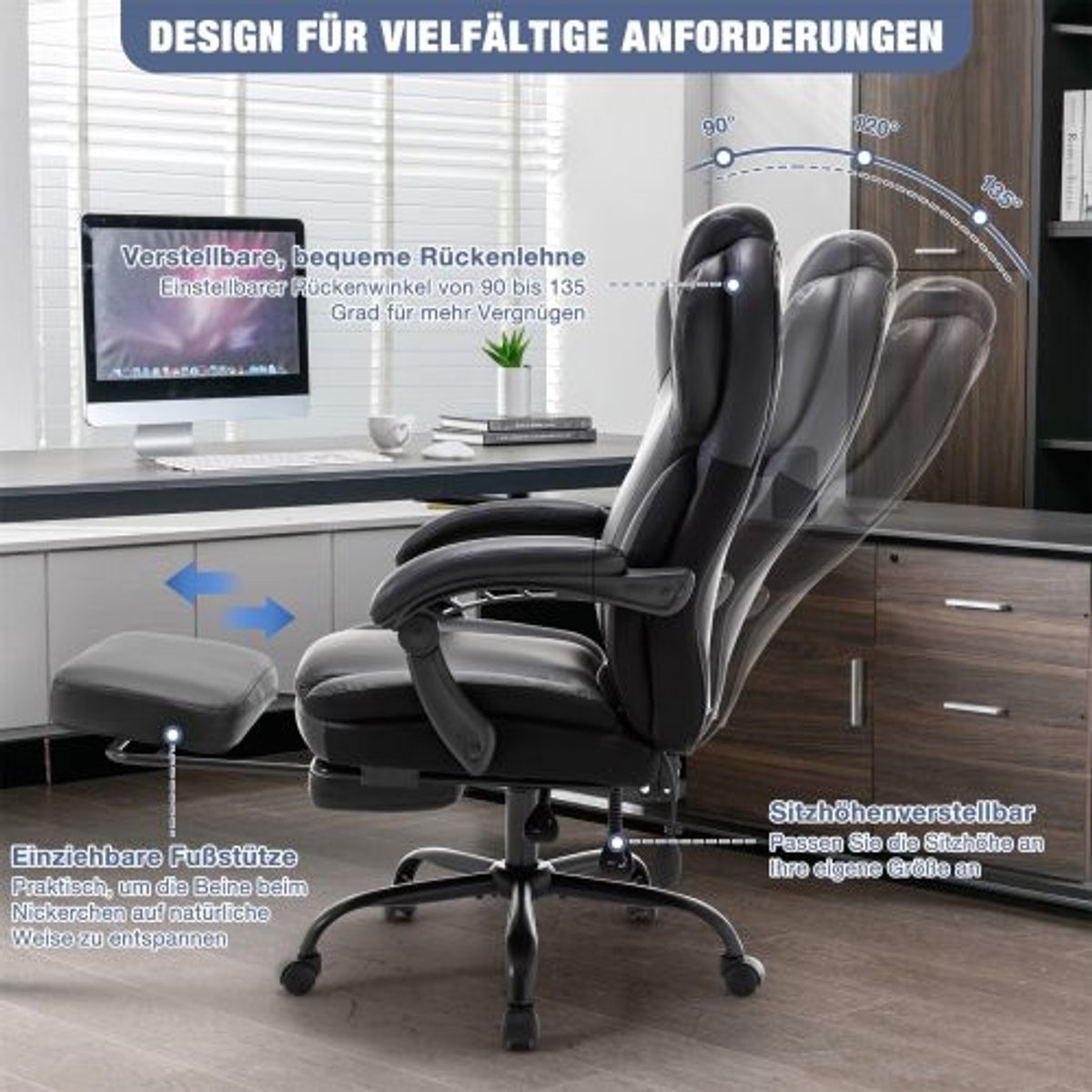 Mageany Ergonomische Bureaustoel met Voetsteun en 4D Lendensteun - afbeelding 3