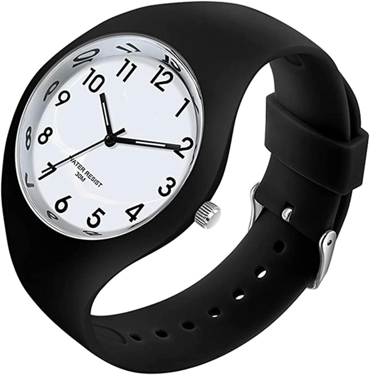 Dames Horloge Analoge Quartz met Siliconen Band Groot Cijferplaat Waterdicht