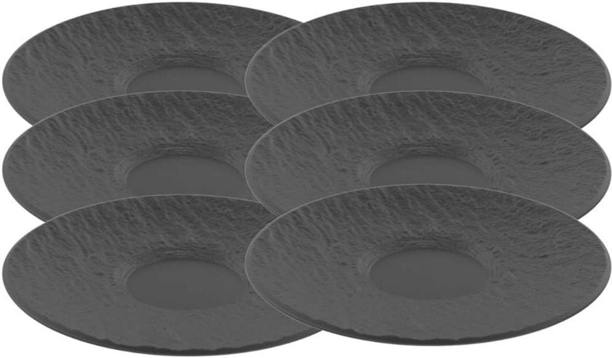 Set van 6 Koffieservies Schotels 15.5 cm Premium Porselein Zwart