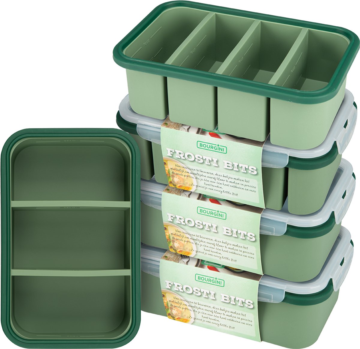 Bourgini Frosti Bits – Familie diepvriesbakjes set – 5 Siliconen Meal Prep bakjes – Lekvrij – BPA-vrij