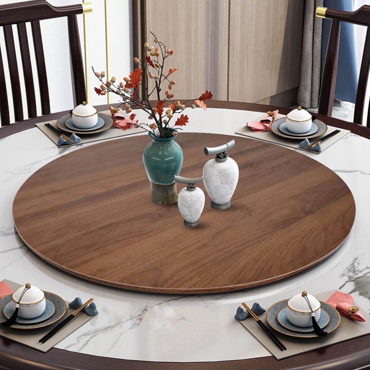 Ronde Houten Draaitafel / Serveerplank voor Eettafel - Soepele Rotatie