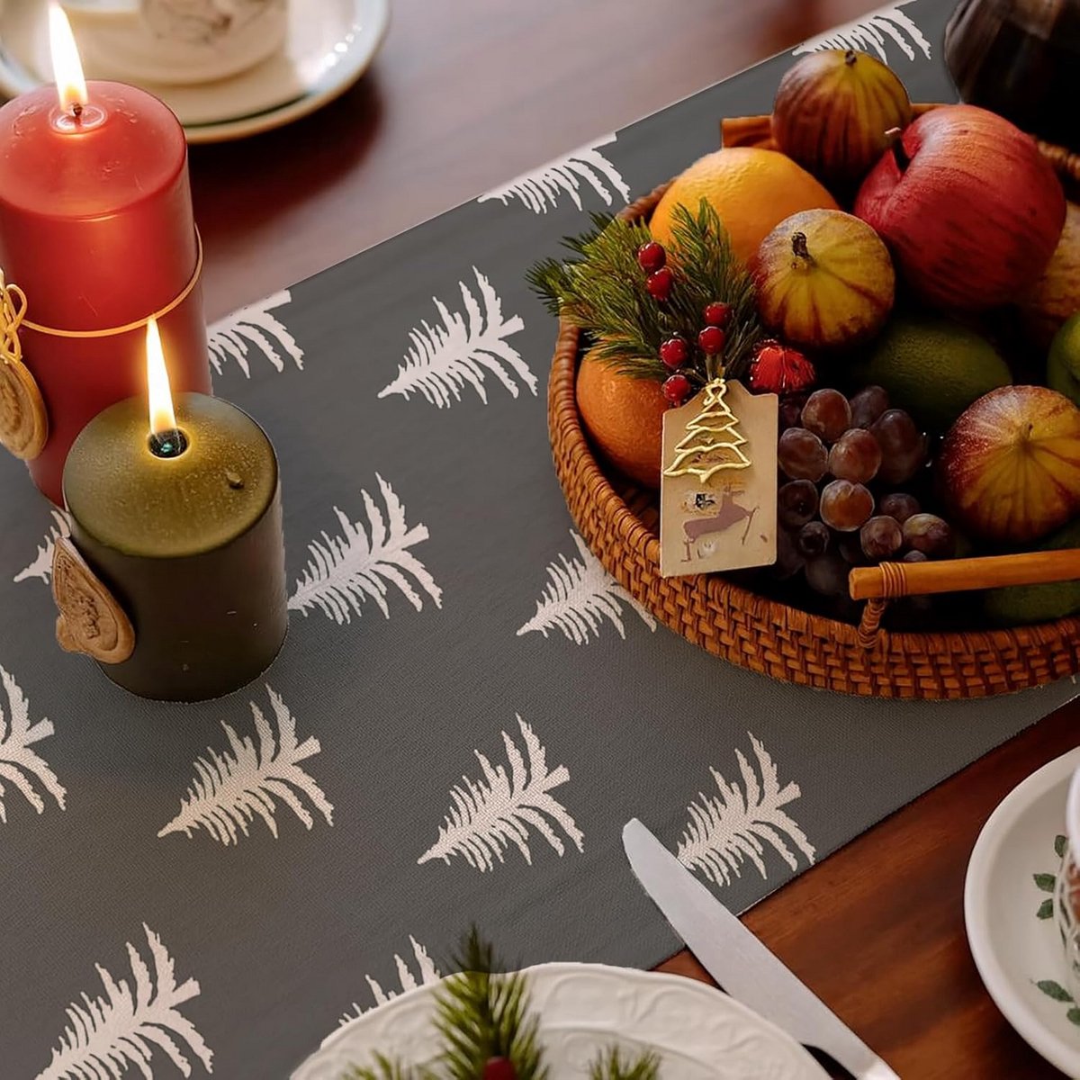 Kerst Tafelloper Grijs Winter Decoratie voor Tafel en Buffet 33 x 183 cm