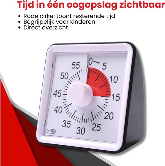 FLOKOO Hoogwaardige Leerklok voor Kinderen - Timer Kind Zwart - Vergaderklok - Aftelklok -  Leerklokken - Kookwekker Analoog - Leer Klok kijken - Time - Educatieve Klok - Huiswerk Hulp - Educatief Speelgoed - Thuisonderwijs