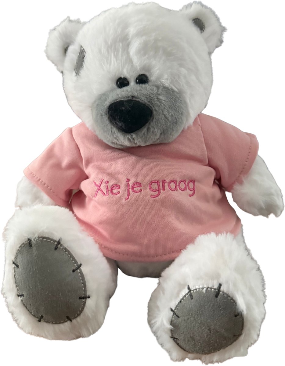 Schattige Witte Teddybeer met tekst Xie je graag – Beer Pluche Knuffel Wit met tekst Xie je graag 25 cm - Knuffelbeer - Teddybeer - Pluche beer - Perfect Cadeau voor Valentijn of Verjaardag