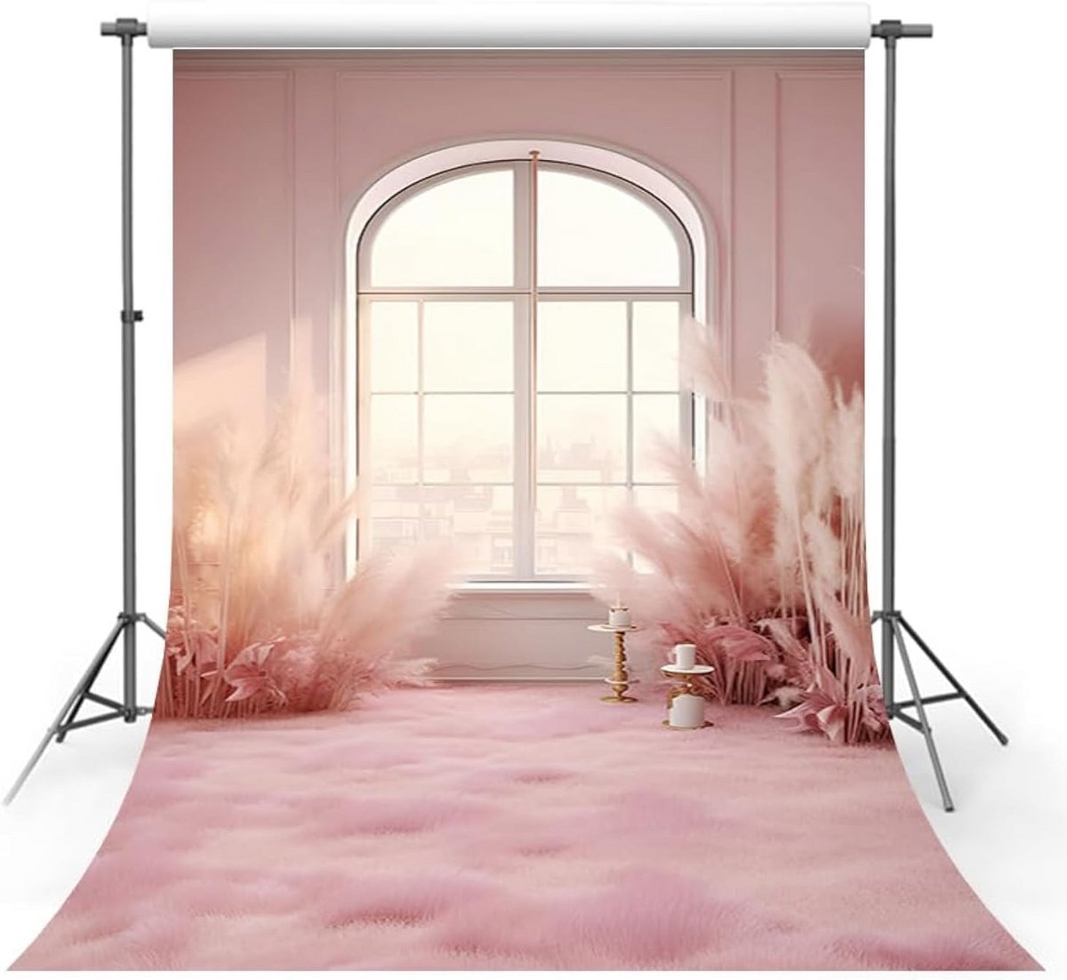 Boheemse Roze Pampas Fotografie Achtergrond voor Studio en Feestdecoratie
