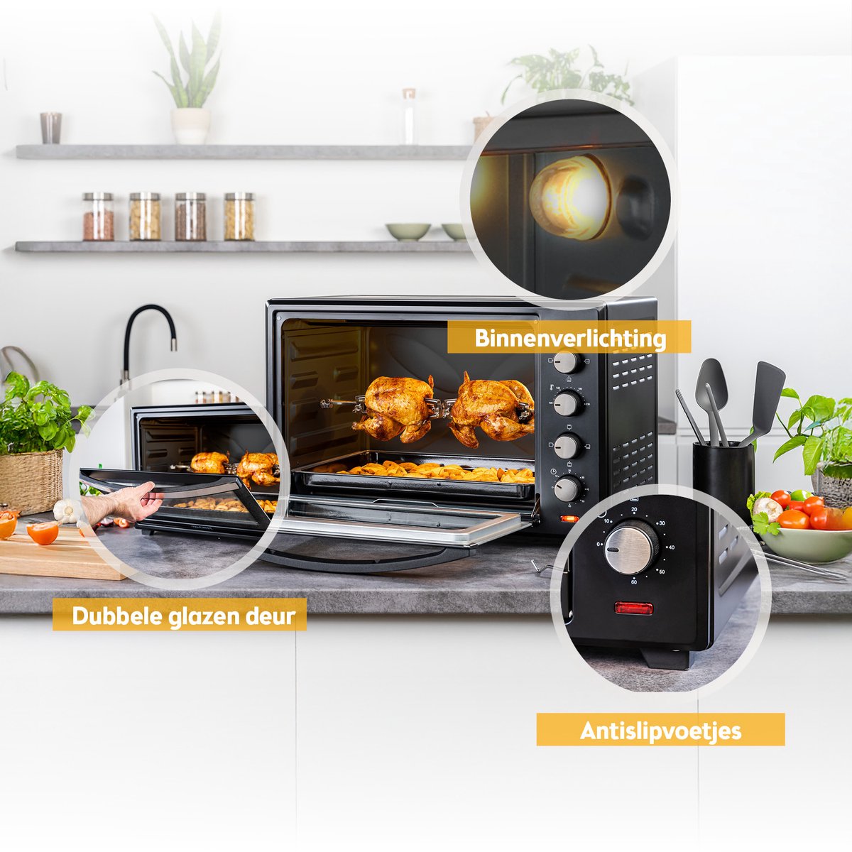 TZS First Austria mini oven 60L - 2000W - Vrijstaande Heteluchtoven - max 230°C - Zwart – foto 6