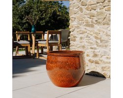 Grote buitenpot NEWTON 44x35cm herfstroest, handgemaakt van geglazuurd terracotta, vorstbestendig