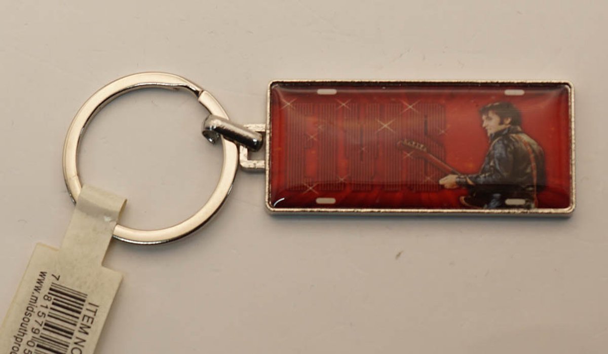 Sleutelhanger Elvis Presley met zwarte leren jack - sleutelhanger Elvis Presley rood - official licensed product Elvis Presley sleutelhanger - keyring Elvis - Elvis artikelen