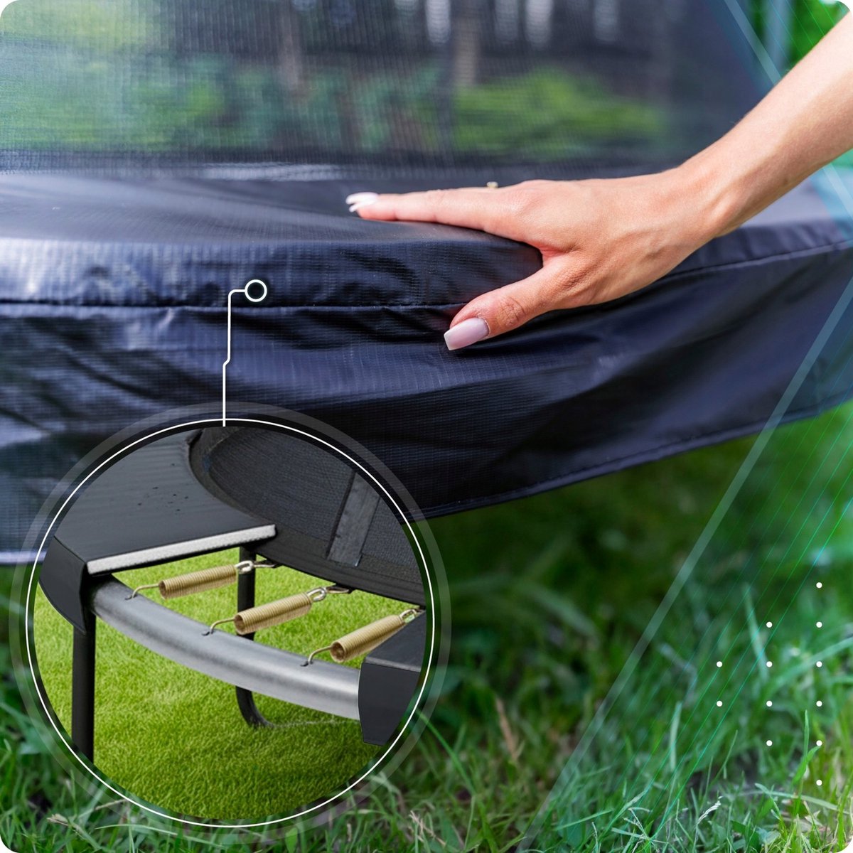 Thunder Trampoline 244 cm – Ronde Tuintrampoline – Max. 150 kg – Met Ladder – Zwart — afbeelding 3