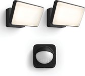 Philips Hue Welcome Set van 2 Verstralers (Zwart) - Buitenlamp met Bewegingssensor - Warmwit Licht - Incl. Hue Bewegingssensor voor Buiten - Hue White