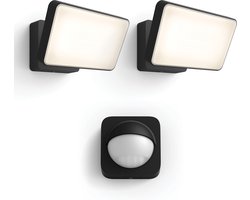 Philips Hue Welcome Set van 2 Verstralers (Zwart) - Buitenlamp met Bewegingssensor - Warmwit Licht - Incl. Hue Bewegingssensor voor Buiten - Hue White
