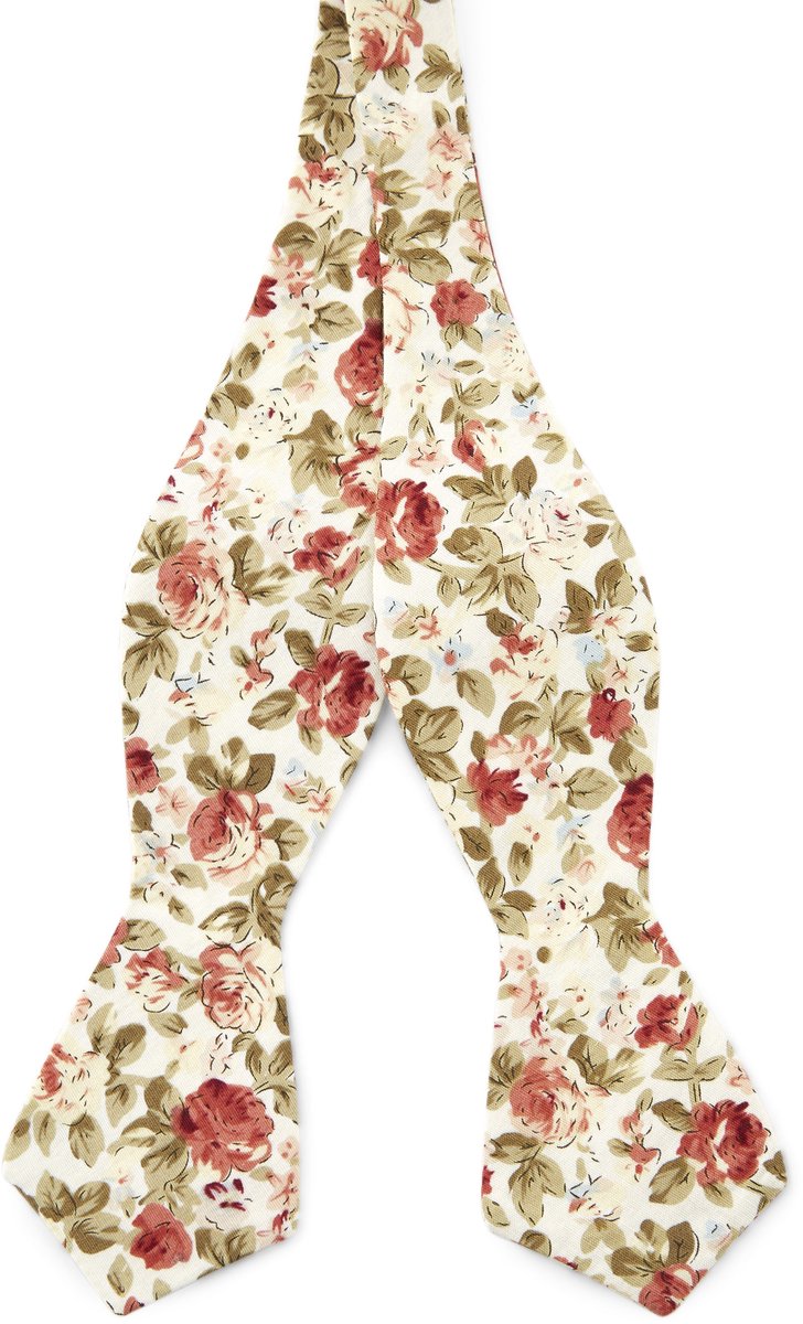 Crème Bloemen Zelfbinder Vlinderdas