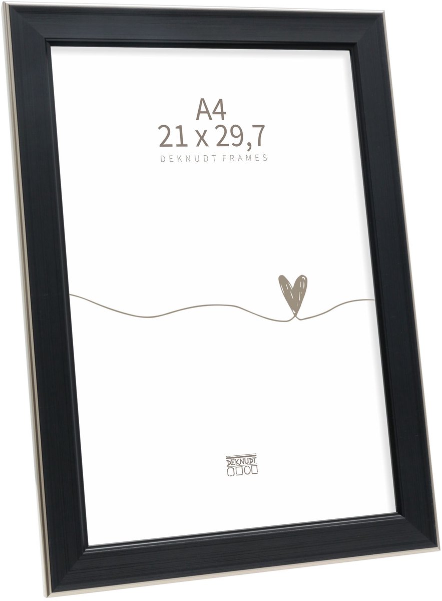Deknudt Frames fotolijst S244E2 - zwart met zilverbiesje - foto A4(21x29,7 cm)
