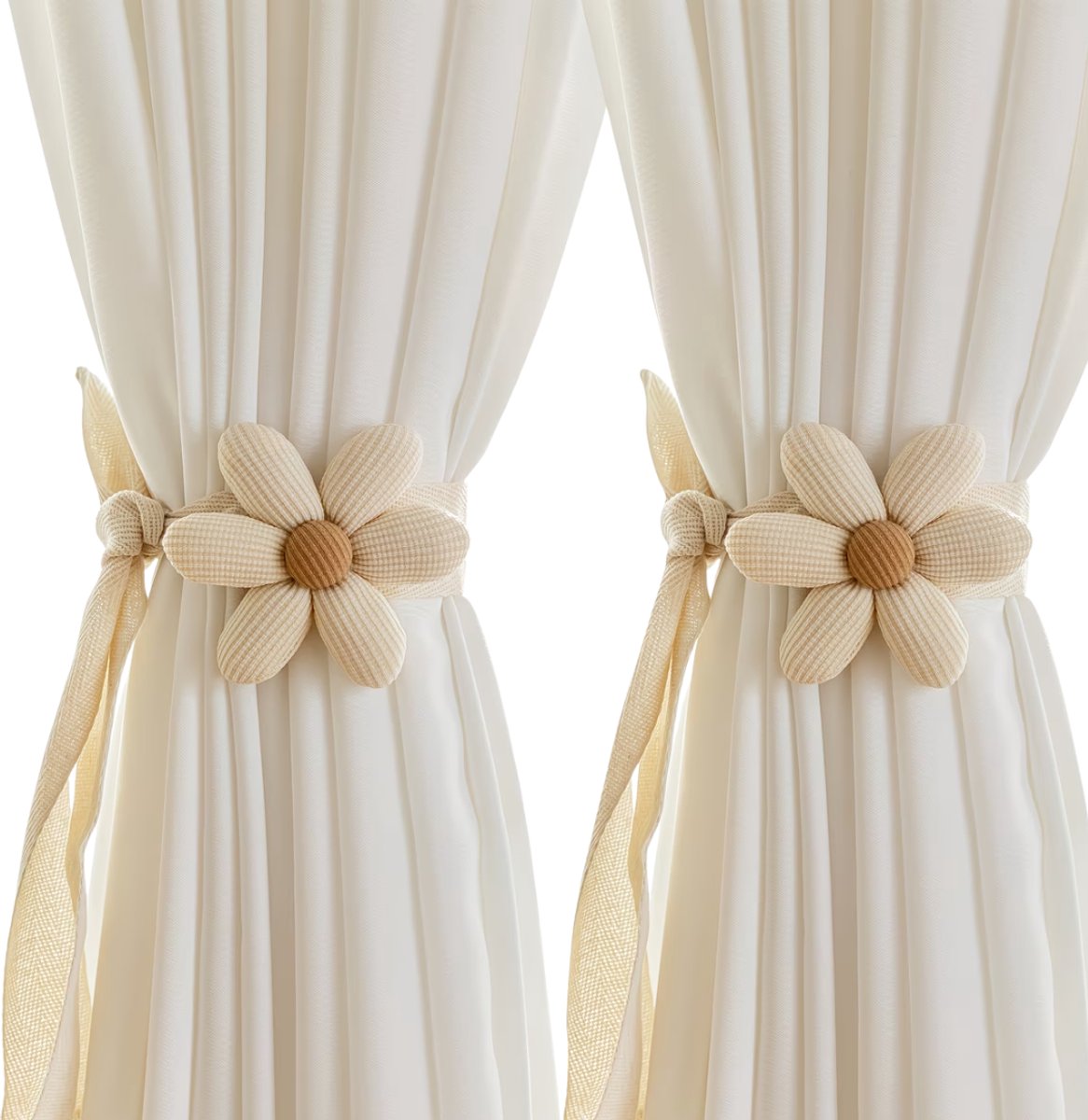 HHHK - Gordijnhouder - 2 stuks - Gordijnbinder - Binder - Gordijn embrasse - Bloem vormig - Beige - 86 cm lang - Embrasse - Embrasses voor gordijnen