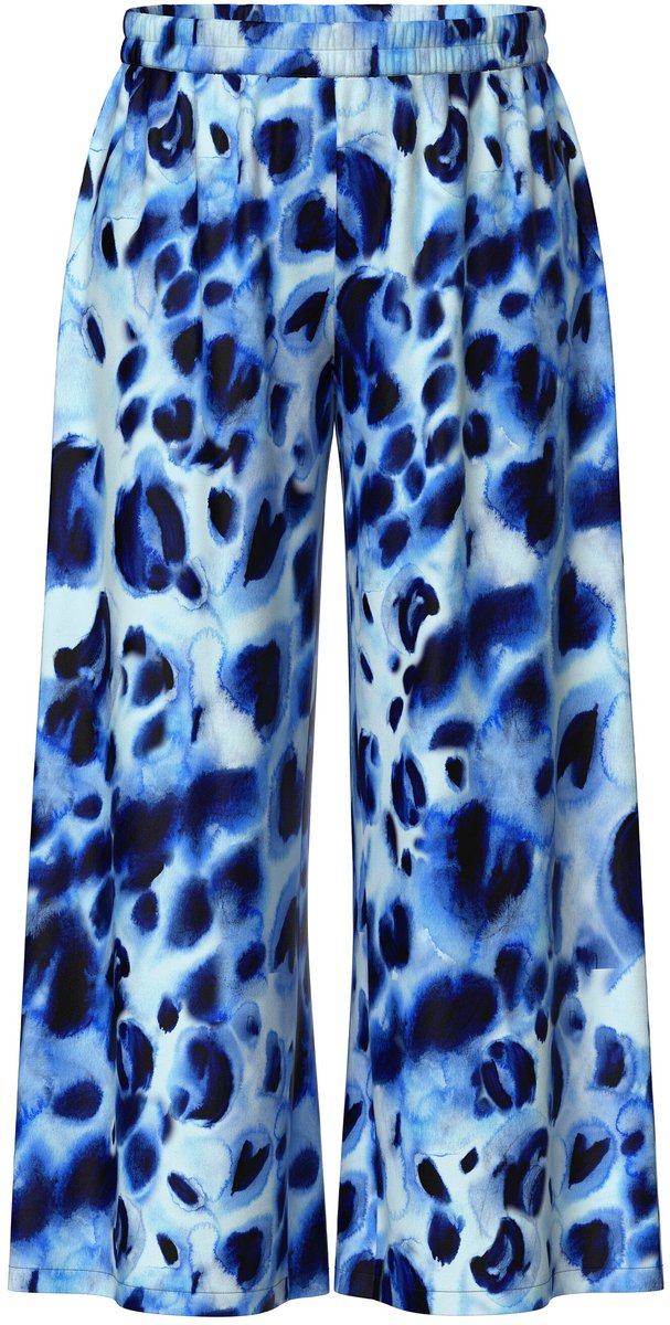 Ulla Popken - Dames - Wijde broek dierenmotief wijde pijpen - Donkerblauw - Maat 50+