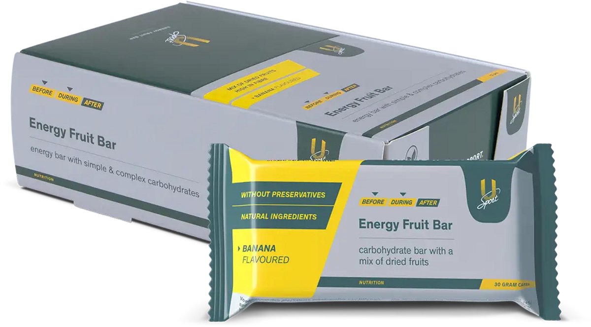 U-Sport Energy Fruit Bar - Banana - 30g Koolhydraten - Natuurlijk Gedroogd Fruit - 12 stuks - Banaan