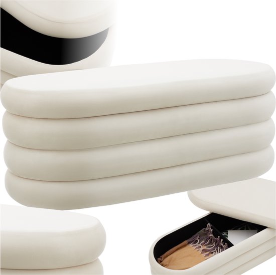 Canapé rembourré tectake® Altu avec espace de rangement – ​​canapé élégant et pratique pour le salon, le couloir ou la chambre – confort et fonctionnalité dans un seul meuble - blanc