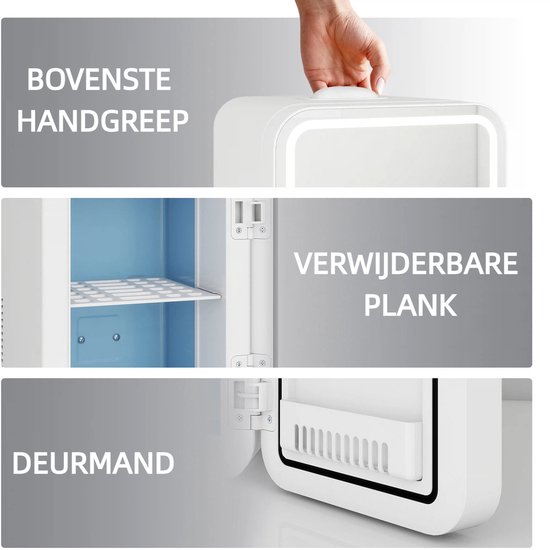 Puluomis Mini koelkast - 8L - Skincare Fridge - LED-verlichting - Make-up Koelkast - DC 12/24V & AC 220-240V - Koelen & Verwarmen - Wit van Merkloos — afbeelding 3