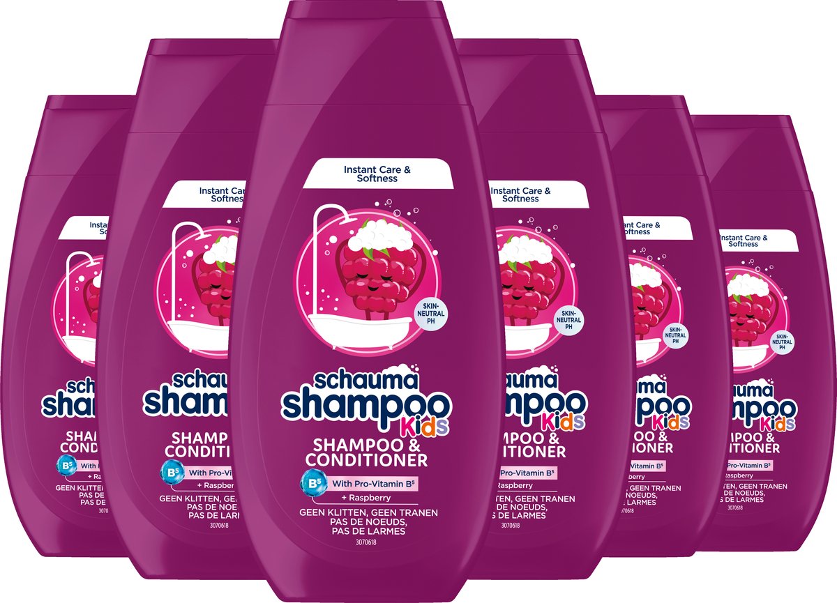 Schauma Shampoo & Showergel Kids Raspberry - Lichaam en Haarverzorging - Zacht en Klitvrij - Frambozenextract en Pro-Vitamine B5 - Voor Kinderen - Voordeelverpakking - 6x 250ml