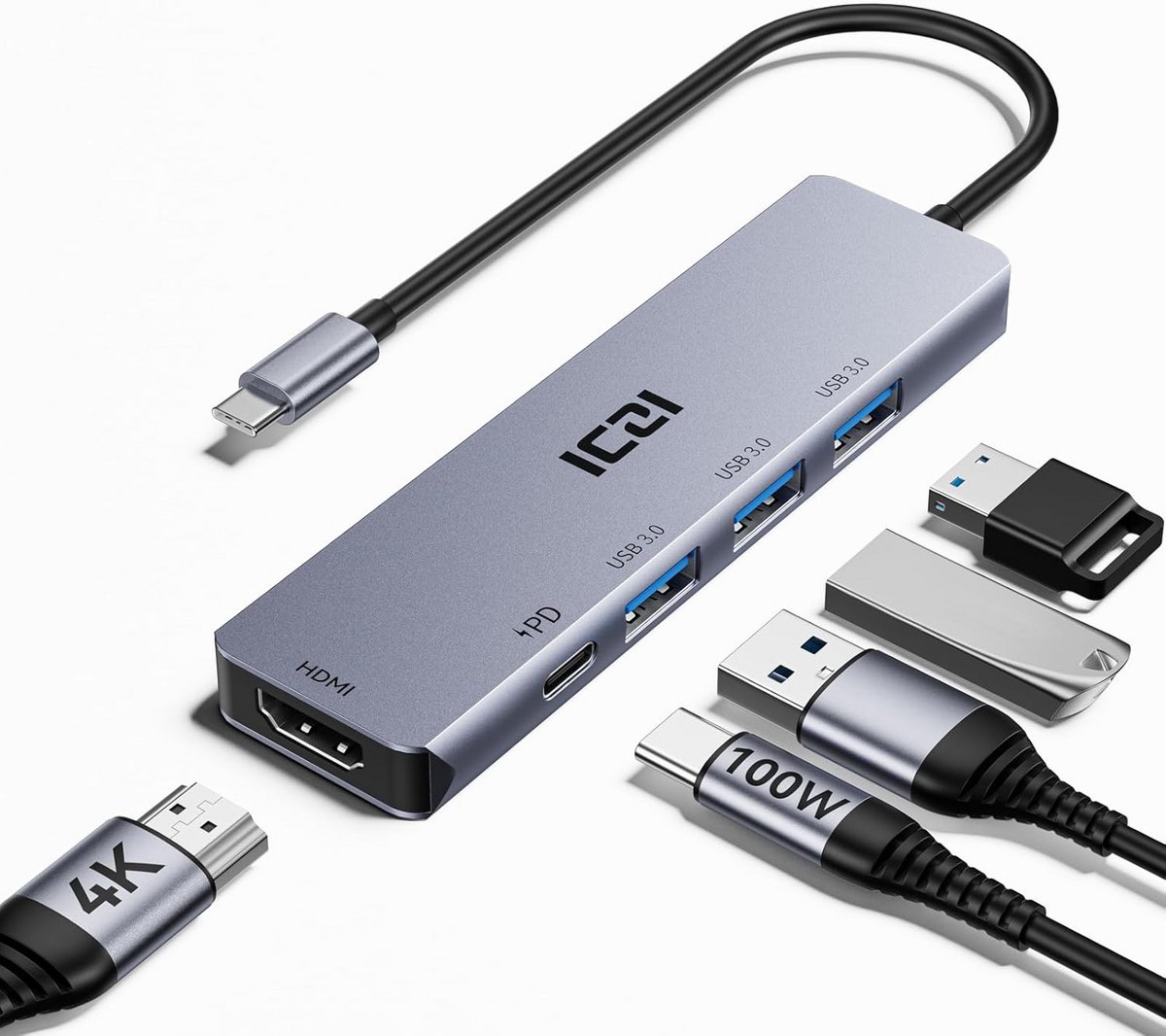 USB-C Multiport Adapter met HDMI, 3x USB 3.0 en 100W Power Delivery