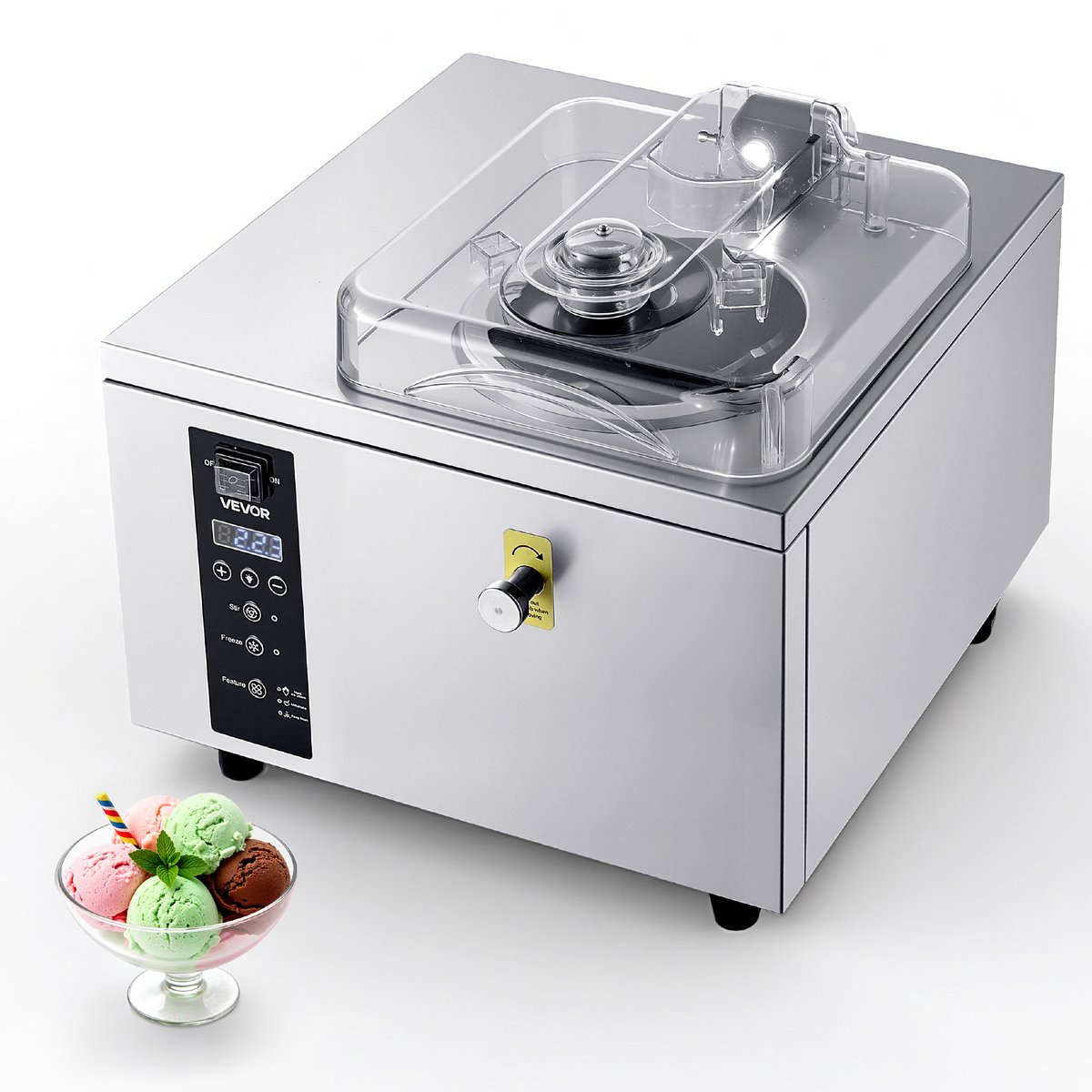 VEVOR CommerciëLe Ijsmachine voor Gelato 500 W, 5 L/U, Ijsmachine met 2,8 L Roestvrijstalen Cilinder (304) & Zelfreinigend Led-Bedieningspaneel & Hoge Productiviteit voor Snackbars en Restaurants