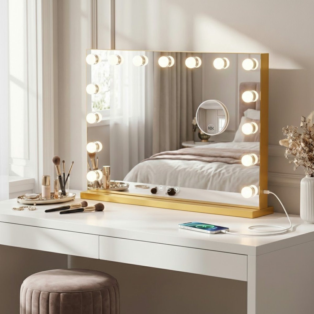 Bol.com Bayt Hollywood Spiegel met verlichting - Make Up Spiegel met Verlichting - Spiegel Met Verlichting - Dimbaar - 10x Vergr... aanbieding