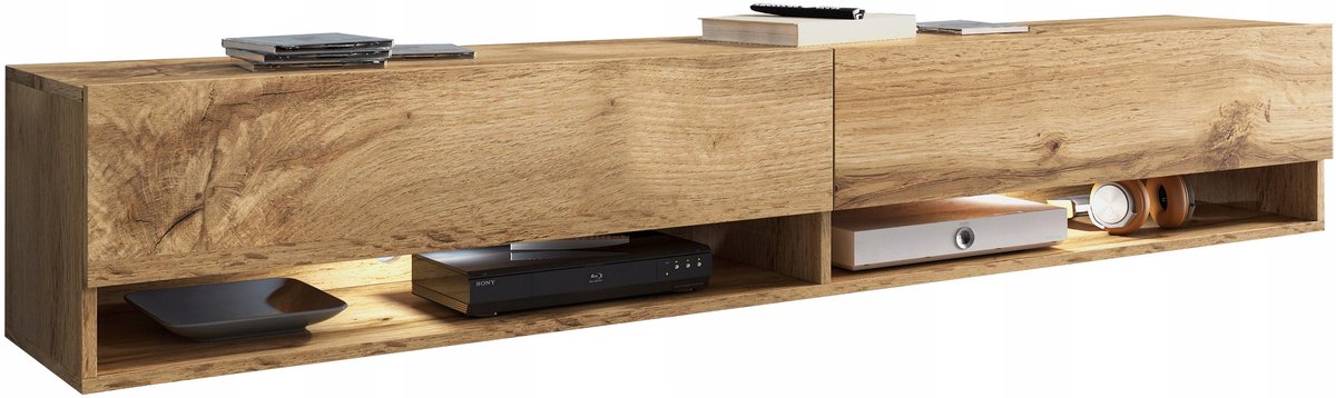 Bratex A180 - TV-meubel - 180 cm breed - Mat Wotan Eiken - Gefreesd Golfpatroon - Hangend of Staand