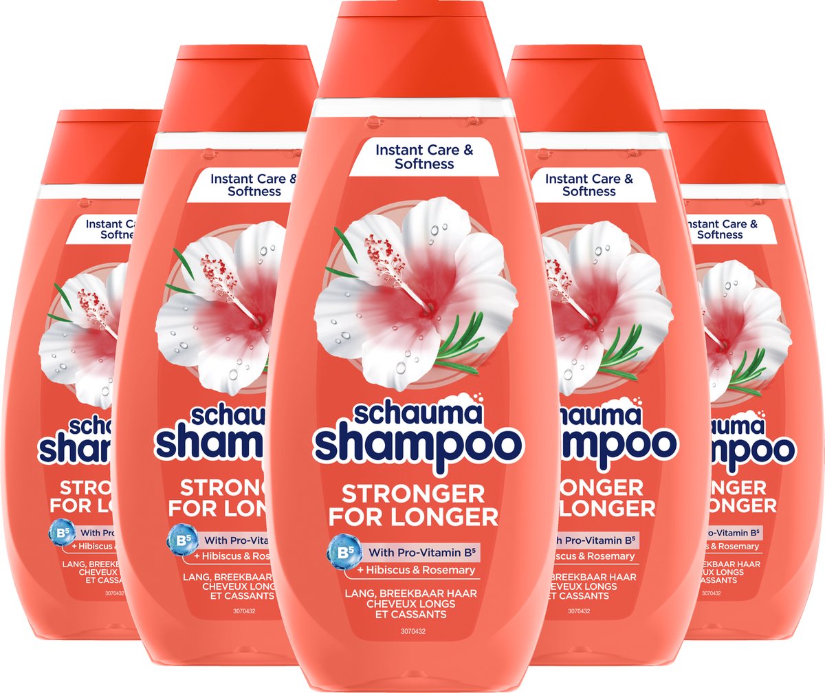 Schauma Shampoo Stronger for Longer - Haarverzorging - Versterkt en geeft Veerkracht - Hibiscusextract - Voor Lang en Breekbaar Haar - Voordeelverpakking - 5x 400ml