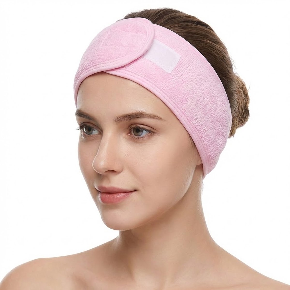 Roze spa haarband dames – zachte elastische badstof hoofdband – comfortabele make up en gezichtsreiniging haarband – brede verstelbare spa band voor skincare en wellness
