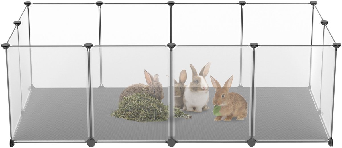 DIY-renset voor kleine dieren, plastic konijnenhok met verwijderbare bodemplaten en rubberen hamer, buitenverblijf voor hamsters, konijnen en cavia's (30x40 cm, 12 onderdelen) NAIZY